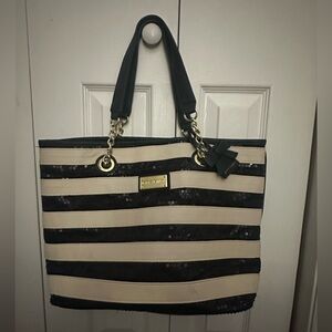 Large Betsey Johnson Black and Cream Sequin Tote